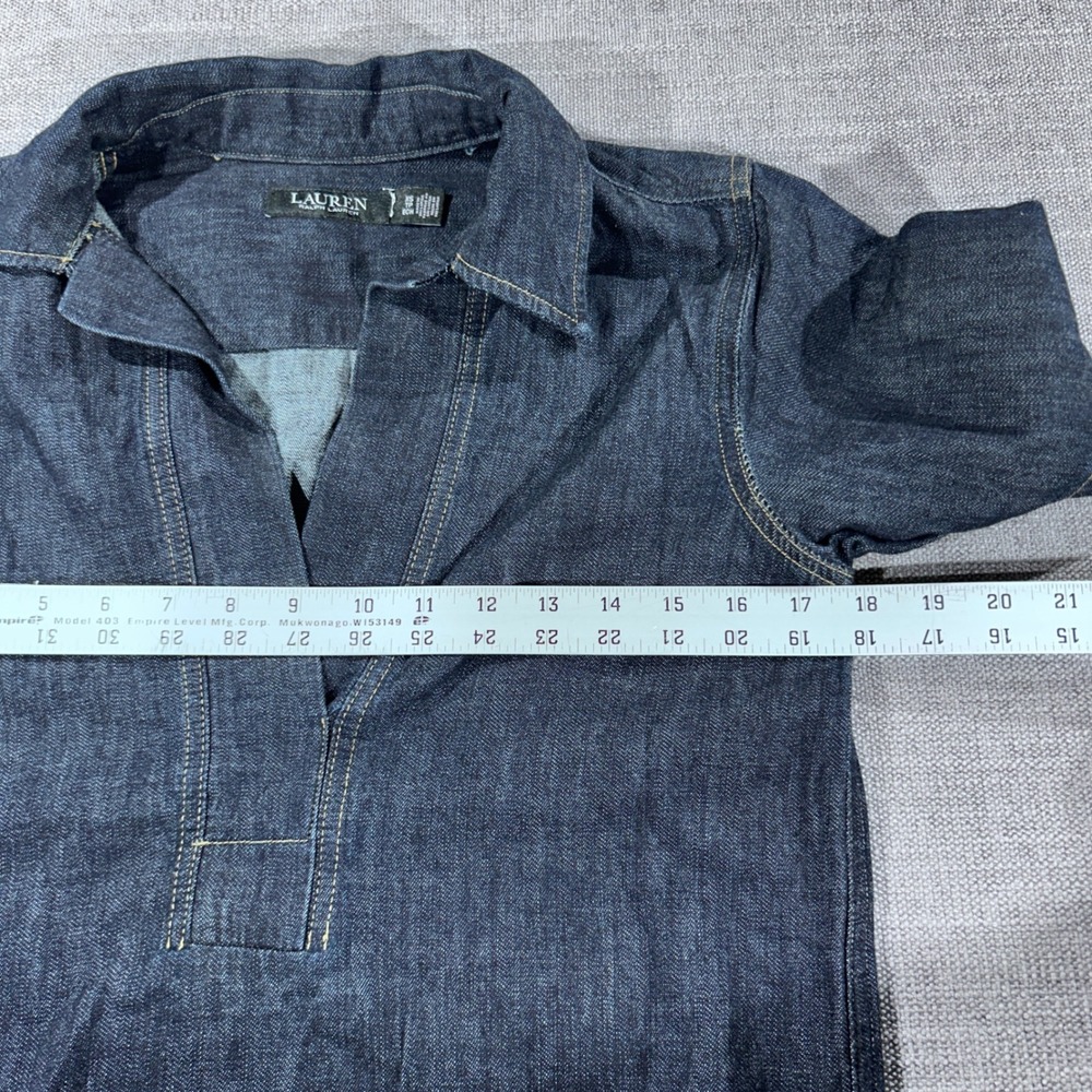 Lauren Ralph Lauren Denim Shift Dress Womens XS Dark Excellent V-Neck - Picture 4 of 8